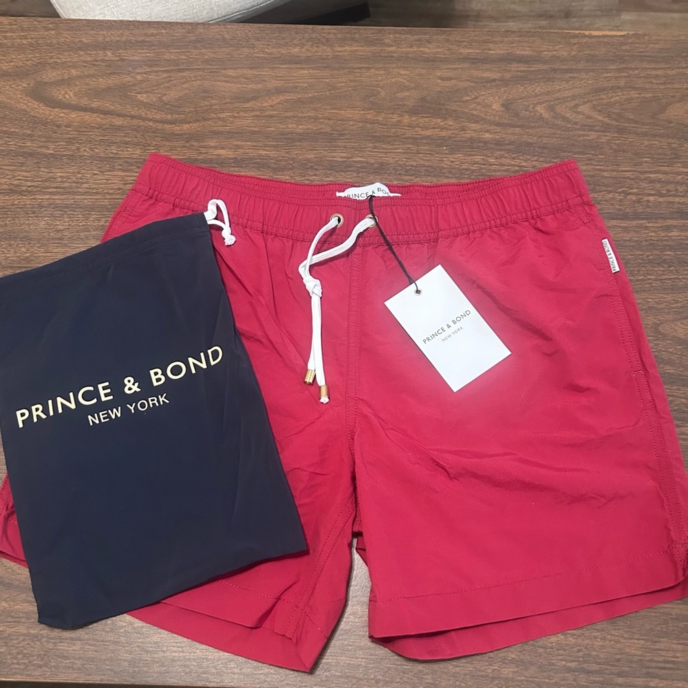 NWT Prince and Bond Men's Red Swim Shorts Trunks size 36